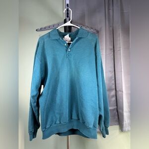 Vintage Blue Pullover Sweatshirt with Zipper Collar